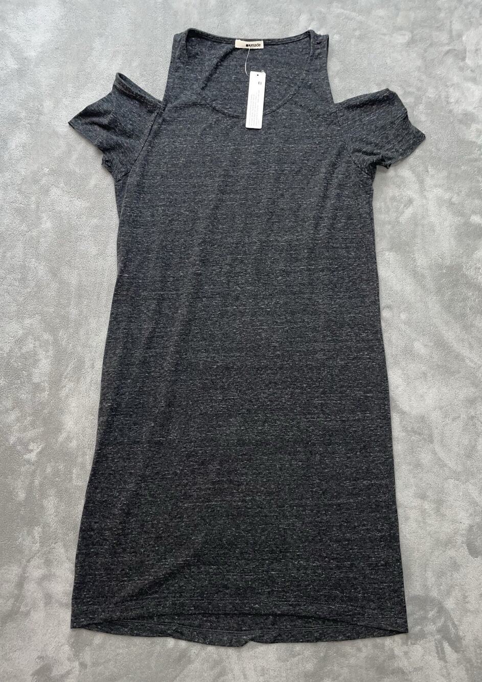 LAmade Women XS Heathered Gray Cold Shoulder Dress Mid Length Open Shoulder